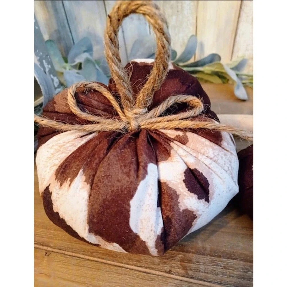 Farmhouse Fabric Pumpkins Brown Cow Fall Decor Fabric Decor Jute Rope‎ New